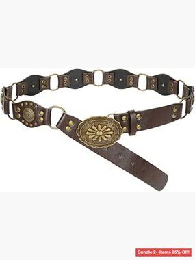 Vintage Western Wide Waist Belt Faux Leather Boho Style Adjustable 28-48in